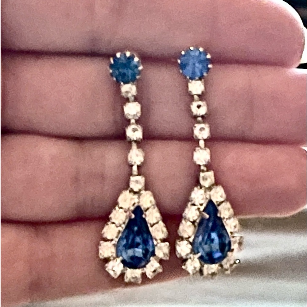 Sparkling Faux Sapphire Crystal Drop Earrings